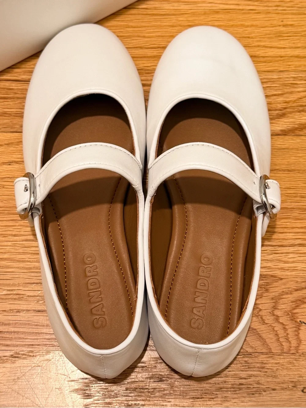 Sandro White Leather Mary Jane Ballet Flats - Picture 2 of 5